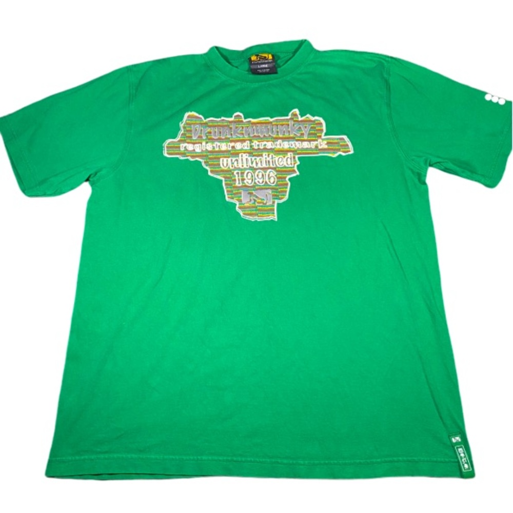 Vintage T-Shirt Men’s Large Drunknmunky Green Short Sleeve 1996 Deadstock Y2K